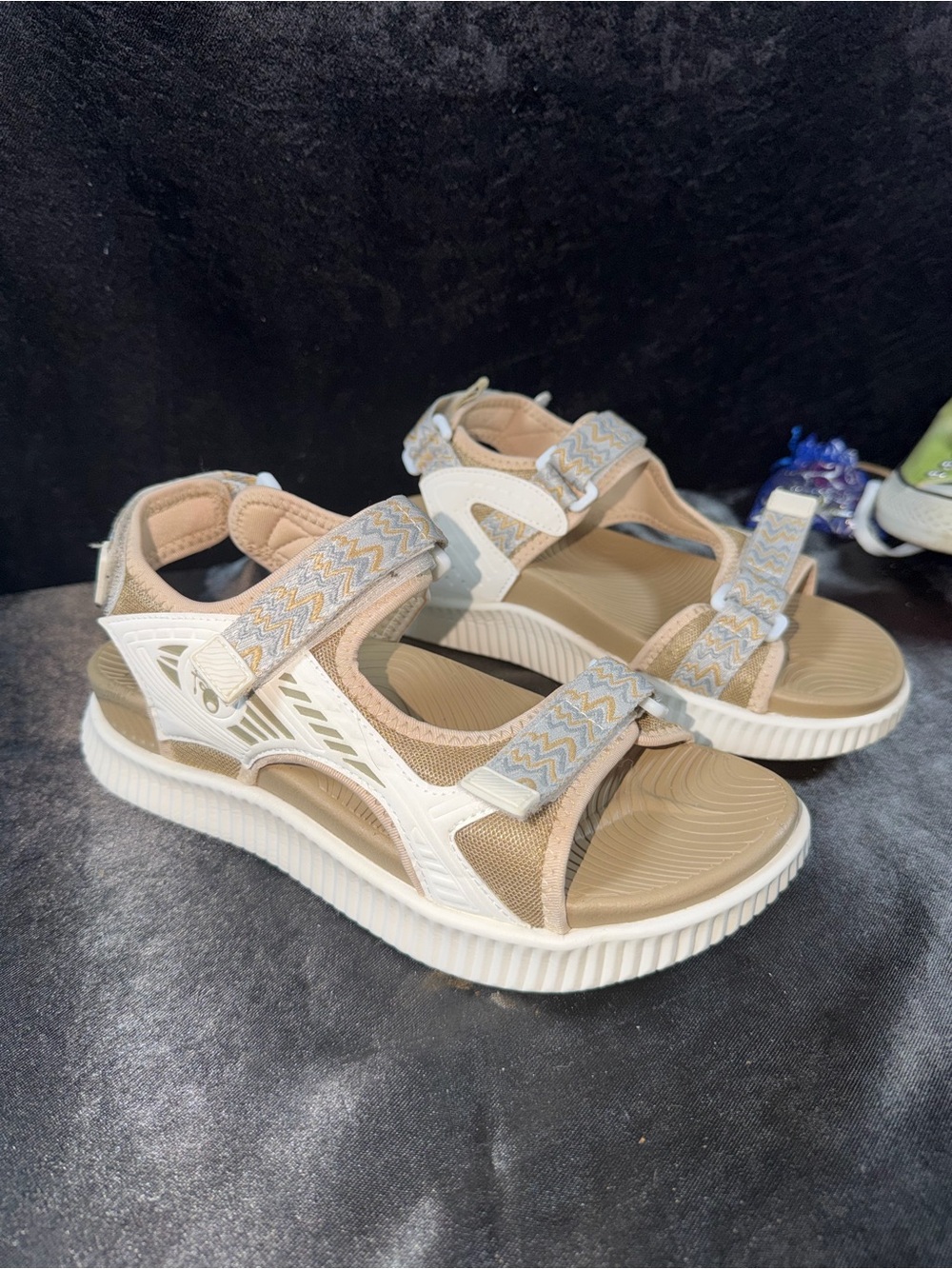 Women’s Beige and White Adjustable Comfort Sandals